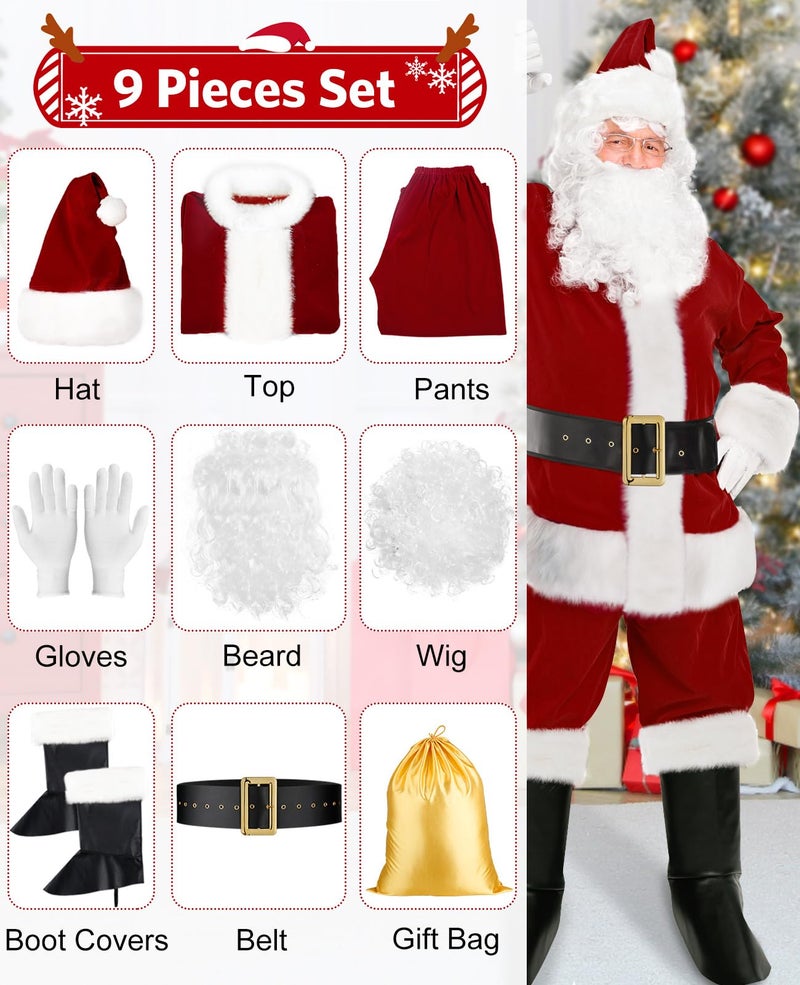 SHEJIZE Santa Claus Costume for Men Santa Costume Santa Suit Adults Men Santa Outfit (Burgundy, L/XL) - Image 2